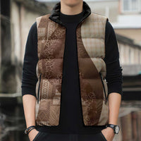 Polynesian Tribal Pattern Patchwork Picturesque Sleeveless Puffer Jacket Mocha LT7 - Polynesian Pride