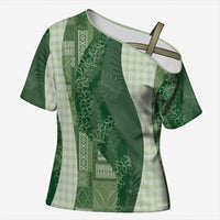 Polynesian Tribal Pattern Patchwork Picturesque Cross Shoulder Shirt Sage Green LT7 Female Sage Green - Polynesian Pride