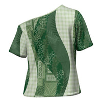 Polynesian Tribal Pattern Patchwork Picturesque Cross Shoulder Shirt Sage Green LT7 - Polynesian Pride