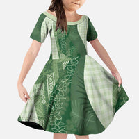 Polynesian Tribal Pattern Patchwork Picturesque Family Matching Off Shoulder Maxi Dress and Hawaiian Shirt Sage Green LT7 Daughter's Dress Sage Green - Polynesian Pride