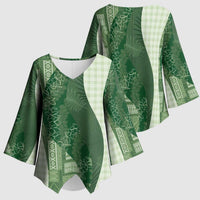 Polynesian Tribal Pattern Patchwork Picturesque Kimono Sleeve Blouse Sage Green LT7 - Polynesian Pride