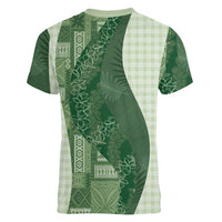 Polynesian Tribal Pattern Patchwork Picturesque Women V-Neck T-Shirt Sage Green LT7 - Polynesian Pride
