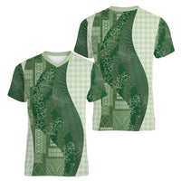 Polynesian Tribal Pattern Patchwork Picturesque Women V-Neck T-Shirt Sage Green LT7 - Polynesian Pride