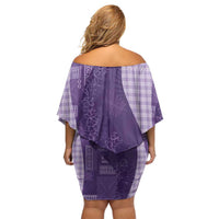 Polynesian Tribal Pattern Patchwork Picturesque Family Matching Off Shoulder Short Dress and Hawaiian Shirt Deep Violet LT7 - Polynesian Pride