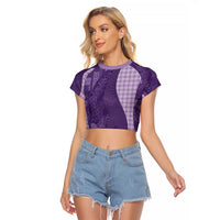 Polynesian Tribal Pattern Patchwork Picturesque Raglan Cropped T Shirt Deep Violet LT7 Female Violet - Polynesian Pride