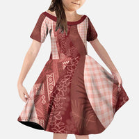 Polynesian Tribal Pattern Patchwork Picturesque Family Matching Puletasi and Hawaiian Shirt Crimson LT7 Daughter's Dress Crimson - Polynesian Pride