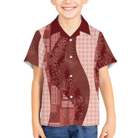 Polynesian Tribal Pattern Patchwork Picturesque Family Matching Tank Maxi Dress and Hawaiian Shirt Crimson LT7 Son's Shirt Crimson - Polynesian Pride