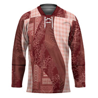 Polynesian Tribal Pattern Patchwork Picturesque Hockey Jersey Crimson LT7 Unisex Crimson - Polynesian Pride