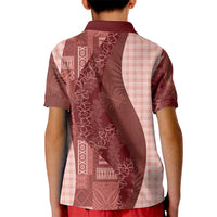 Polynesian Tribal Pattern Patchwork Picturesque Kid Polo Shirt Crimson LT7 - Polynesian Pride