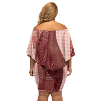 Polynesian Tribal Pattern Patchwork Picturesque Off Shoulder Short Dress Crimson LT7 - Polynesian Pride
