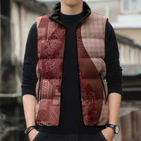 Polynesian Tribal Pattern Patchwork Picturesque Sleeveless Puffer Jacket Crimson LT7 - Polynesian Pride