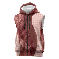 Polynesian Tribal Pattern Patchwork Picturesque Sleeveless Zip Hoodie Crimson LT7 Crimson - Polynesian Pride