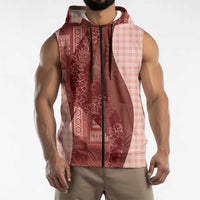 Polynesian Tribal Pattern Patchwork Picturesque Sleeveless Zip Hoodie Crimson LT7 - Polynesian Pride