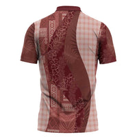 Polynesian Tribal Pattern Patchwork Picturesque Zipper Polo Shirt Crimson LT7 - Polynesian Pride