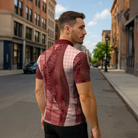 Polynesian Tribal Pattern Patchwork Picturesque Zipper Polo Shirt Crimson LT7 - Polynesian Pride
