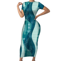 Polynesian Tribal Pattern Patchwork Picturesque Family Matching Short Sleeve Bodycon Dress and Hawaiian Shirt Oceanic LT7 Mom's Dress Blue - Polynesian Pride