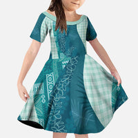 Polynesian Tribal Pattern Patchwork Picturesque Family Matching Tank Maxi Dress and Hawaiian Shirt Oceanic LT7 Daughter's Dress Blue - Polynesian Pride