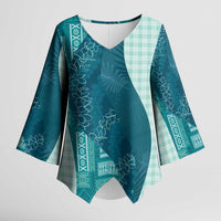 Polynesian Tribal Pattern Patchwork Picturesque Kimono Sleeve Blouse Oceanic LT7 Female Blue - Polynesian Pride