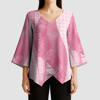 Polynesian Tribal Pattern Patchwork Picturesque Kimono Sleeve Blouse Rose Pink LT7 - Polynesian Pride