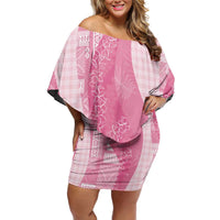 Polynesian Tribal Pattern Patchwork Picturesque Off Shoulder Short Dress Rose Pink LT7 Women Rose Pink - Polynesian Pride