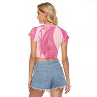 Polynesian Tribal Pattern Patchwork Picturesque Raglan Cropped T Shirt Rose Pink LT7 - Polynesian Pride