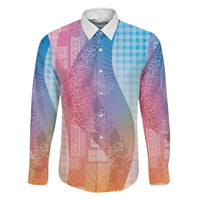 Polynesian Tribal Pattern Patchwork Picturesque Family Matching Off The Shoulder Long Sleeve Dress and Hawaiian Shirt Holographic LT7 Dad's Shirt - Long Sleeve Holographic - Polynesian Pride