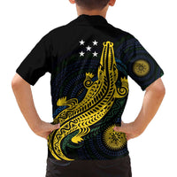 Personalized Solomon Islands Independence Anniversary Family Matching Off The Shoulder Long Sleeve Dress and Hawaiian Shirt Crocodile Mix Tapa