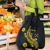 Personalized Solomon Islands Independence Anniversary Grocery Bag Crocodile Mix Tapa