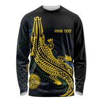 Personalized Solomon Islands Independence Anniversary Long Sleeve Shirt Crocodile Mix Tapa