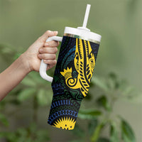 Personalized Solomon Islands Independence Anniversary Tumbler With Handle Crocodile Mix Tapa LT7 - Polynesian Pride