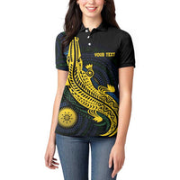 Personalized Solomon Islands Independence Anniversary Women Polo Shirt Crocodile Mix Tapa