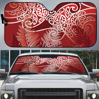 Aotearoa Maori Koru Curves Auto Sun Shade Silver Ferns - Crimson Red