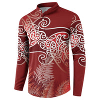 Aotearoa Maori Koru Curves Button Sweatshirt Silver Ferns - Crimson Red LT7 - Polynesian Pride