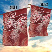 Aotearoa Maori Koru Curves Garden Flag Silver Ferns - Crimson Red