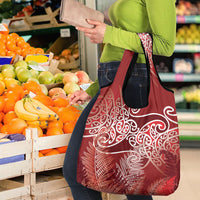 Aotearoa Maori Koru Curves Grocery Bag Silver Ferns - Crimson Red