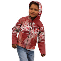 Aotearoa Maori Koru Curves Kid Hoodie Silver Ferns - Crimson Red