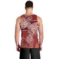 Aotearoa Maori Koru Curves Men Tank Top Silver Ferns - Crimson Red