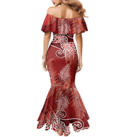 Aotearoa Maori Koru Curves Mermaid Dress Silver Ferns - Crimson Red