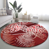 Aotearoa Maori Koru Curves Round Carpet Silver Ferns - Crimson Red LT7 - Polynesian Pride