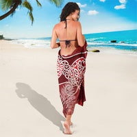Aotearoa Maori Koru Curves Sarong Silver Ferns - Crimson Red LT7 - Polynesian Pride