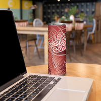 Aotearoa Maori Koru Curves Skinny Tumbler Silver Ferns - Crimson Red LT7 - Polynesian Pride