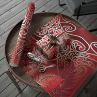 Aotearoa Maori Koru Curves Wrapping Paper Silver Ferns - Crimson Red LT7 - Polynesian Pride