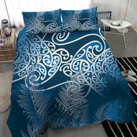 Aotearoa Maori Koru Curves Bedding Set Silver Ferns - Navy Blue