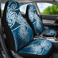 Aotearoa Maori Koru Curves Car Seat Cover Silver Ferns - Navy Blue