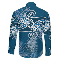 Aotearoa Maori Koru Curves Family Matching Off Shoulder Maxi Dress and Hawaiian Shirt Silver Ferns - Navy Blue LT7 - Polynesian Pride