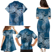 Aotearoa Maori Koru Curves Family Matching Puletasi and Hawaiian Shirt Silver Ferns - Navy Blue LT7 - Polynesian Pride