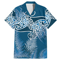 Aotearoa Maori Koru Curves Family Matching Puletasi and Hawaiian Shirt Silver Ferns - Navy Blue LT7 Dad's Shirt - Short Sleeve Navy Blue - Polynesian Pride