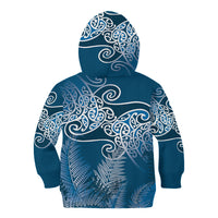 Aotearoa Maori Koru Curves Kid Hoodie Silver Ferns - Navy Blue