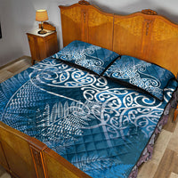 Aotearoa Maori Koru Curves Quilt Bed Set Silver Ferns - Navy Blue