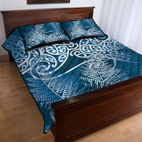 Aotearoa Maori Koru Curves Quilt Bed Set Silver Ferns - Navy Blue